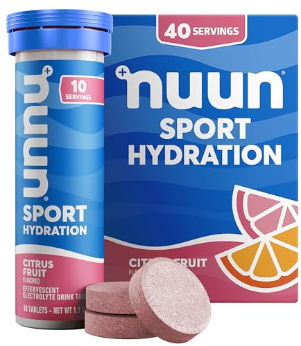 Nuun Sport Electrolyte Tablets with Magnesium, Calcium, Potassium, Chloride & Sodium, Gluten Free & Vegan, Citrus Fruit, 4 Pack (40 Servings Total)