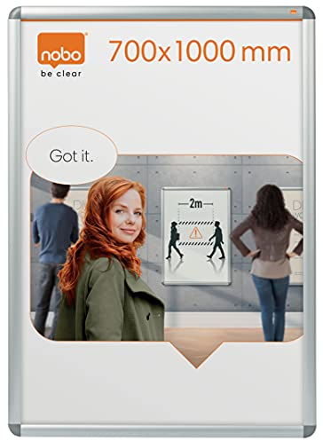 Nobo Premium Plus Plakatrahmen mit Klapprahmen, 700 x 1000 mm, Wandbefestigung durch Eckmontage, Aluminiumrahmen, Entspiegelte Kunststoff-Abdeckung, Silber, 1902209