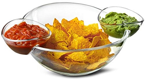 Dine@drinkstuff Chip and Dip Bowl with 2 Clip-On Side Dip Dishes