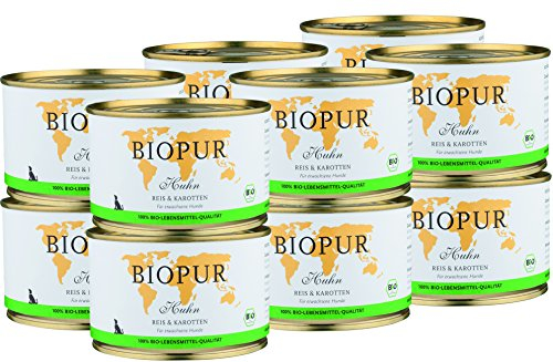 Premium Bio Hundefutter Huhn, Reis & Karotten für Hunde 12x400g in 100% Bio-Lebensmittelqualität