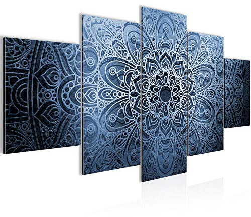 Runa Art - Bilder Mandala 200 x 100 cm 5 Teilig XXL Wanddekoration Design Blau Grau 101251b