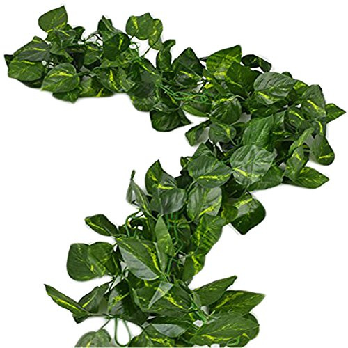 Unilove Ghirlanda di foglie finte, 51,2 m, decorazione artificiale, edera rampicante per la decorazione della casa, per interni ed esterni (foglie di scindapsus artificiali)