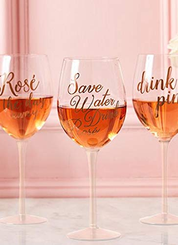 Vaso de vino personalizado con diseño de rosado rosa para bebidas, «Save Water Drink Rosé» – Añade tu propio mensaje Personalised