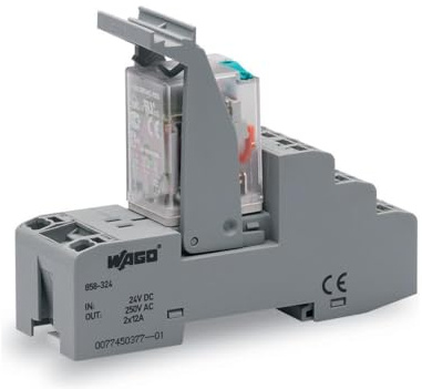 Wago 858-324 Relaismodul, DC 24 V, 2 Wechsler, 12 A, mit Handbedienung, Statusanzeige rot; 31 mmbreit, 1,50 mm²