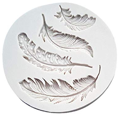 Tonsee Silikon Backform Feder Form Handgemachte Fondant Candy Jelly Schokolade Sugarcraft Form DIY Backen Kuchen Werkzeug Formen Marzipan-Messer Kuchendekoration Set Backen mit Spritzbeutel (Grau)
