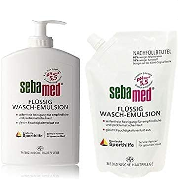 Sebamed Flüssig 400ml mit Spender plus Flüssig Nachfüllbeutel 400ml Sparset Seifenfreie Reinigung für empfindliche und problematische Haut