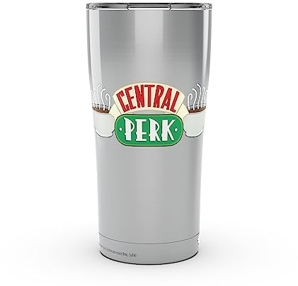 Tervis Warner Bros Friends Central Perk Isolierbecher aus Edelstahl mit transparentem und schwarzem Hammer-Deckel, 1 Stück, silberfarben