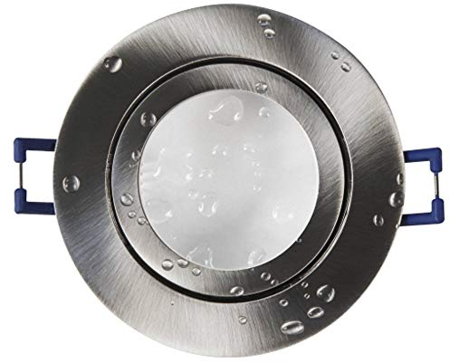 6x Einbaustrahler Rahmen Set silber - rund rund flach IP-44 für Bad und Außen-Bereich - Einbaurahmen für GU10 MR16 Leuchtmittel - Ø60-70mm Bohrloch Badezimmer Einbau-Strahler