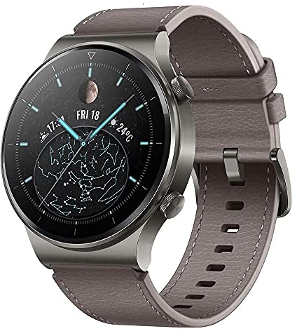 Huawei Watch GT 2 Pro - Orologio intelligente con cinturino in pelle grigio-marrone, Misura polso 140-210 mm, Grigio (Nebula Gray), Display 3,5 cm (1,39 )