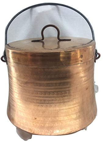 Casserole en cuivre étamé avec poignée couvercle polenta bouillie 39 cm