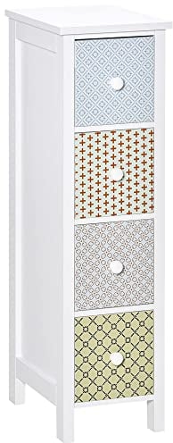 HOMCOM Chest of Drawers, 4 Drawer Dresser, Storage Organizer Toilet Tissue Cabinet for Bedroom, Bathroom