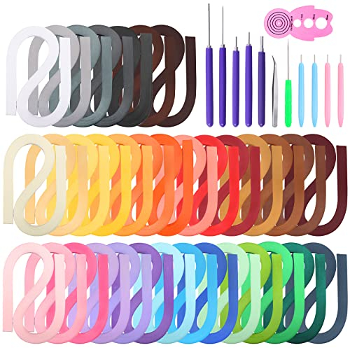 Wokape 3500Pcs 35 Colors 5mm x 54cm Strips Quilling Paper Kit, 4Pcs Paper Quilling Pen, 1Pcs Curling Coach, 5Pcs Purple Slotted Needle Pens,1Pcs Tweezer, 1Pcs Awl for Paper Flower Making