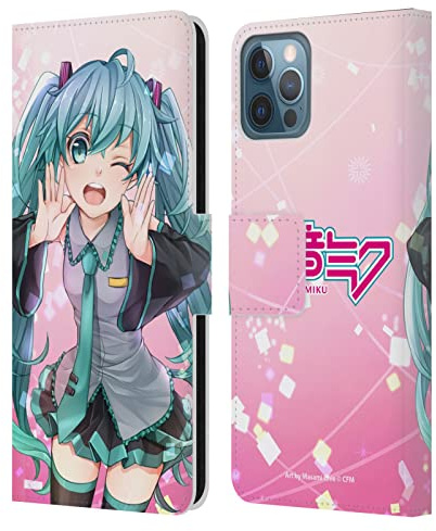 Head Case Designs Offizielle Hatsune Miku Zwinkern Grafiken Leder-Wallet-Hülle Kompatibel mit Apple iPhone 12 / iPhone 12 Pro