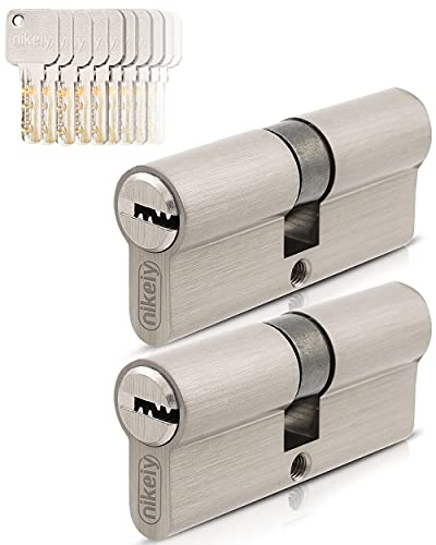 GERCAR Pro 2x Schließzylinder 30/30 gleichschließend Set 2 Profilzylinder inkl. 10 Schlüssel - 60 mm Türschloss Zylinderschloss 2er Zylinder - Länge: 60mm, A:30 B:30 - Messing matt massiv