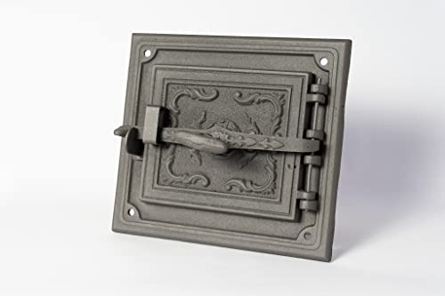 SEZAM Ofentür aus Gusseisen für Feuerstellen mit Dichtschnur - mit Türriegel, Brotofentür - Steinofentür - Holzofentür 30 x 7 x 32,5 cm - rechteckig, grafitfarben bemalt