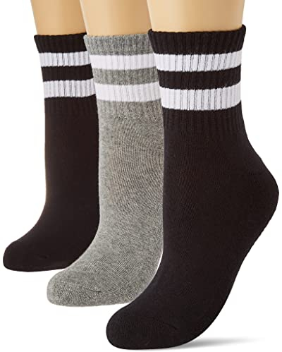 Nur Die Pack de 3 calcetines cortos de tenis retro con rayas de algodón transpirable para mujer, negro/gris, 35-38