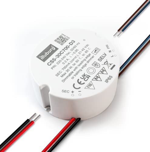 illuburg LED Trafo Dimmbar Triac 700mA Konstantstrom 15W - 30W LED Netzteil Treiber Transformator Driver