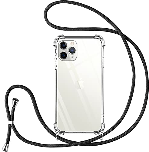 Vauki handyband für iPhone 11 Pro Max Hülle mit Band Handyhülle Silikon Transparent zum Umhängen Stoßfest mit Kordel Necklace Schnur TPU Bumper Case für iPhone 11 Pro Max