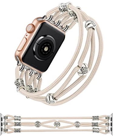 TOYOUTHS Perlen Armband kompatibel mit Apple Watch 38mm 40mm 41mm 42mm, Damen geflochten Nylon elastisch Boho niedlich stilvoll Ersatzarmband für iWatch Serie 10/9/8/7/SE/6/5/4/3/2/1, Polarstern, L