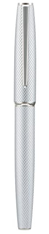 Hongdian A3 Silver Aluminum Fountain Pen, Long Blade Fine Nib Luxury Design Calligraphy Writing Pen with Converter and Metal Pen Case Set (Silver Trim)