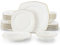 MALACASA Serie RAFA Set di Piatti Quadrato 32 pezzi in Bone China per 8 Persone con Piatti Grandi, Piatti da Dessert, Piatti Fondi e Ciotole, Servizio di Piatti Moderni Bianchi con Bordo Dorato
