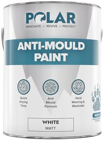 Polar Anti Mould Paint - Brilliant White Matt Finish - 5 Litre - Prevent & Control Mould On Internal Walls & Ceilings - Easy To Apply
