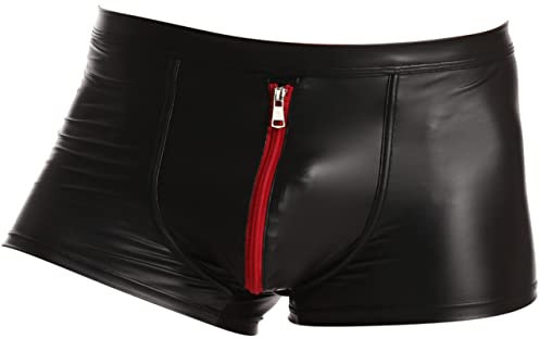 Latex ähnliche Shorts mit Reissverschluss vorn - Wetlook Shorts mit Zipper - schwarz XXL