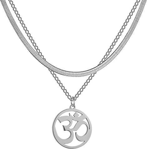 SIPURIS OM-Halskette für Damen, indisches Yoga, Aum, Om, Ohm, Edelstahl, hinduistische Meditation, Charm, Sanskrit-Symbol Amulett, Schmuck für Männer, Kein Edelstein (OM-Silber)