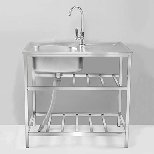Fregadero Industrial Acero Inoxidable Comercial De Un Solo Tazón Fregadero de cocina comercial 1 compartimento con grifo, con escurridor, per Garage e Cortile,Ristorante,Lavanderia (Color : Hot and c