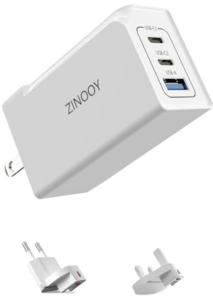 Zinooy USB C Ladegerät, 65W GaN Schnellladeblock mit US EU UK Stecker für Reisen, PD 3.0 Wandladegerät für MacBook Pro/Air, für Apple 15 Pro Max/Pro, Apple Pro, Galaxy S23, Steam Deck