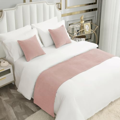 AMBERIS Bett Läufer Single Layer Chenille Koralle Rosa, Modern Style Bett Schals für Home Hotel Dekorationen (Kissenbezüge separat erhältlich)