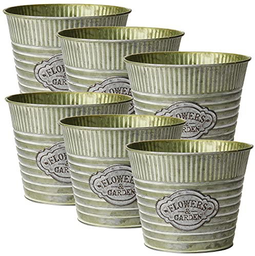 Oairse 6 vasi per piante da esterni, zincati, in zinco, fioriere da giardino, vasi per piante in metallo, vintage, rotondo, vaso per fiori, contenitore rustico per piante o casa decorativa moderna per