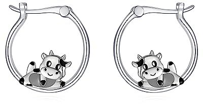 Kuh Creolen Ohrringe für Damen 925 Sterling Silber Niedliche Tier Creolen Kuh Schmuck Geschenk für Mädchen