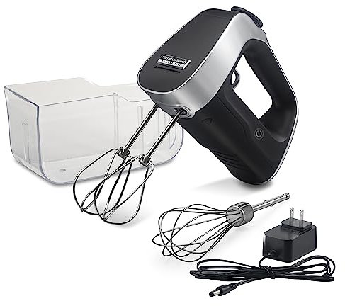 Hamilton Beach Professional Cordless Electric Hand Mixer with Infinite Speed Control, Powerful DC Motor for Effortless Mixing, Fast Recharge, LCD Display, Whisk, Storage Case, Black (62673)