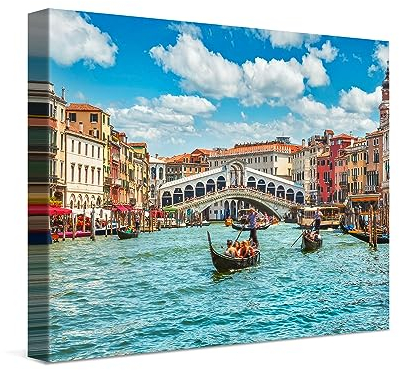 PICANOVA – Leinwandbild 40x30cm Rialtobrücke Venedig – Leinwanddruck – Wandbild Kunstdruck Auf 2cm Holz-Keilrahmen Für Schlaf- Und Wohnzimmer Wanddekoration – Bild auf Leinwand