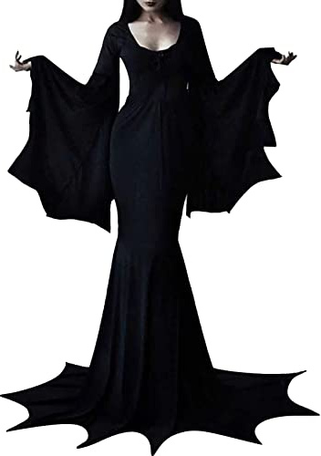 Deguisement Halloween Femme Enceinte Costume d'halloween pour Femme Chauve-Souris Solide Robe Costume de Scène de Costume Les Robes D'Ete (Black, XL)