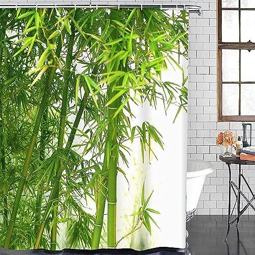 Latwerio 3D Duschvorhang 200x200 Bambus Duschvorhänge Antischimmel Wasserdicht Badevorhang Bambus Duschrollo für Badewanne Dusche Shower Curtains, 12 Duschvorhang Ringe