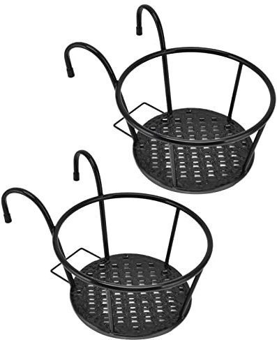AUNMAS 2 Maceteros Colgantes, Cestas, Maceteros de Balcón para Barandilla, Maceteros de Balcón, Barandilla Colgante, Maceteros Redondos, Soportes para Macetas, Estantes de Hierro