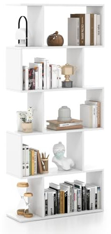 COSTWAY Bücherregal, Regal mit 5 Ebenen, Standregal aus Holz, Büroregal, Aufbewahrungsregal, Raumteiler Regal für Wohnzimmer, Schlafzimmer, Büro, 70 x 23,5 x 158 cm (Weiß)