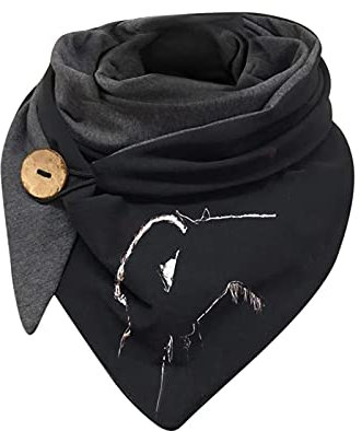 Winter Schal Frauen Damen Schal Baumwolle Dreieckstuch Frauen Winterschal Herbstschal Warm Dreieck Schal Halstuch Scarf Schwarz Knopf Schals
