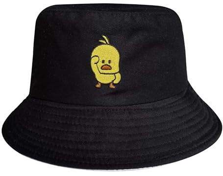 QOOEQPQY Unisex Fischerhut, modisch, wendbar, bestickt, doppelseitig, zum Tragen, Schwarz-Weiß, Einheitsgr��e