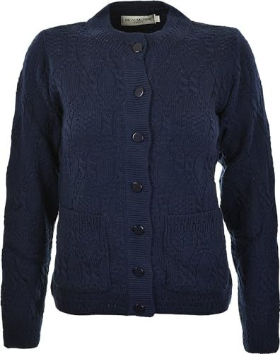 WearAll Women's Ladies Long Sleeve Button Top Aran Knitted Cardigan Button Clouse Crew Neck UK (14/16, Navy)