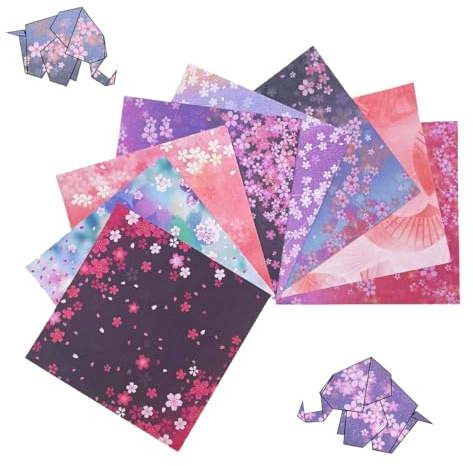 Lot de 60 feuilles de papier origami avec différents motifs, design japonais de fleurs de cerisier, 15 x 15 cm, origami double face pour les projets d'art et de bricolage
