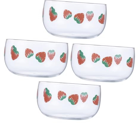 MAGICLULU 4pcs Strawberry Glass Bowl Dessert Bowl Round Glass Decorative Glass Bowls Food Bowl Glass Rice Bowls Glass Soup Bowls Glass Dessert Dishes Jesus Plush Food Serving Cute Ramen Bowl