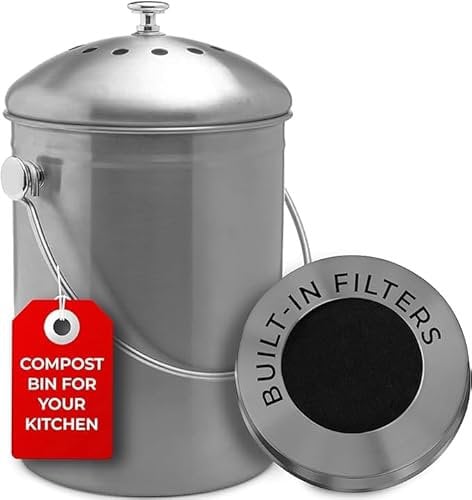EPICA Composter da cucina in acciaio inox, secchio per compost inodore con filtro a carbone, secchio per compost con coperchio, per residui di cibo e riciclaggio dei rifiuti