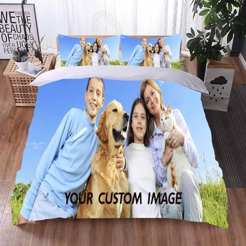 UNAGRI Personalisierte Bettwäsche 135x200, Personalisierte Angepasste Bettbezug, Gestalten Sie Ihre Bettwäsche Und Kissenbezüge Mit Eigenem Foto (135×200CM)