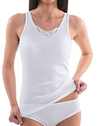 HERMKO 1440 Damen Unterhemd mit Spitze aus 100% Bio-Baumwolle, Farbe:weiß, Größe:62 (XXXXL)