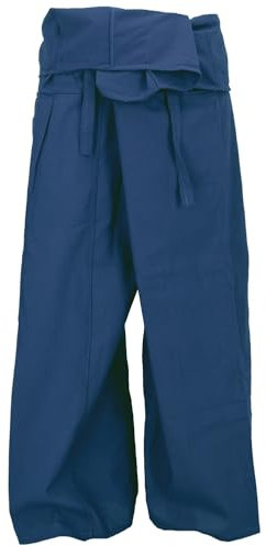 GURU SHOP Thai Fischerhose aus Fester Baumwolle, Wickelhose, Yogahose, Unigröße - Marine, Herren/Damen