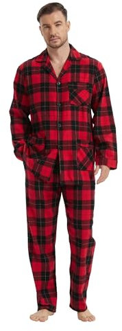 kolipajam Ensemble de pyjama d'hiver en flanelle 100 % coton teint en fil avec poches et cordon de serrage à la taille pour homme, Carreaux rouges et noirs pour hommes, XL