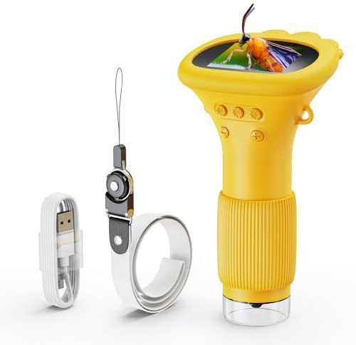 Ashfly Handheld Microscope for Kids, 2.0 Inch HD Screen Portable Pocket USB Mini Microscope Camera with 3 Levels Adjustable Lights, for Birthday Christmas Aged 3-12 Boys & Girls - Orange